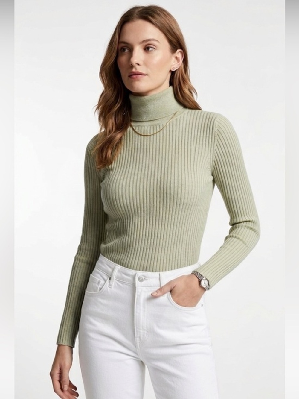 Banana Republic Ribbed Turtleneck Sweater in Sage Green